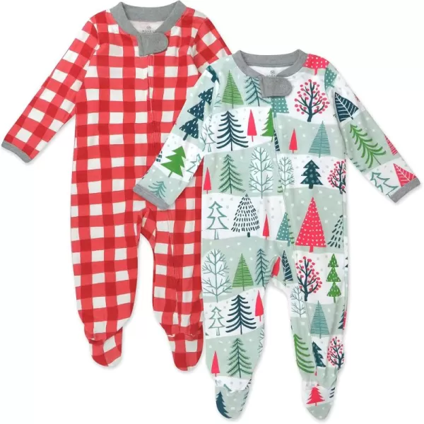 imageHonestBaby Baby 2Pack Holiday Sleep and Play Footed Holiday Pajamas Onepiece Sleeper Zipfront Organic Cotton PjsFeelin Pine