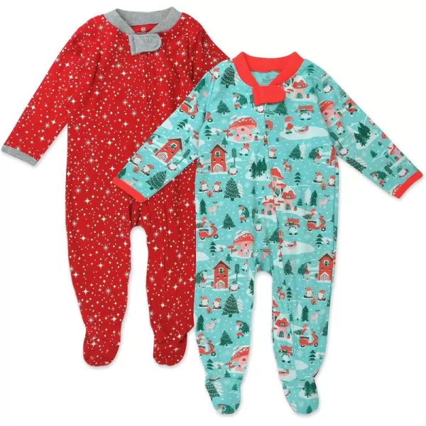 imageHonestBaby Baby 2Pack Holiday Sleep and Play Footed Holiday Pajamas Onepiece Sleeper Zipfront Organic Cotton PjsGnome Holiday