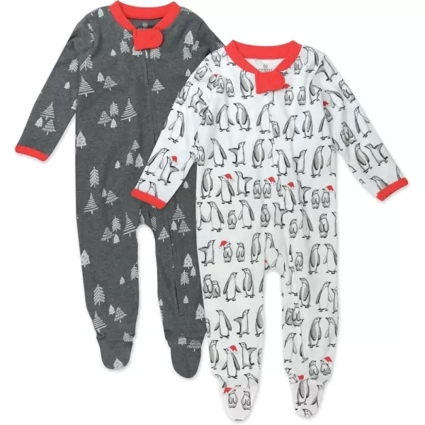 imageHonestBaby Baby 2Pack Holiday Sleep and Play Footed Holiday Pajamas Onepiece Sleeper Zipfront Organic Cotton PjsPenguin Party