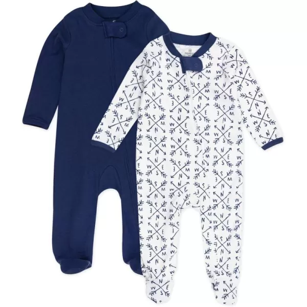 imageHonestBaby Baby 2Pack Sleep and Play Footed Pajamas Onepiece Sleeper Jumpsuit Zipfront Pjs Organic CottonCompassNavy