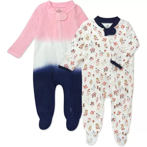 imageHonestBaby Baby 2Pack Sleep and Play Footed Pajamas Onepiece Sleeper Jumpsuit Zipfront Pjs Organic CottonWildmushroom