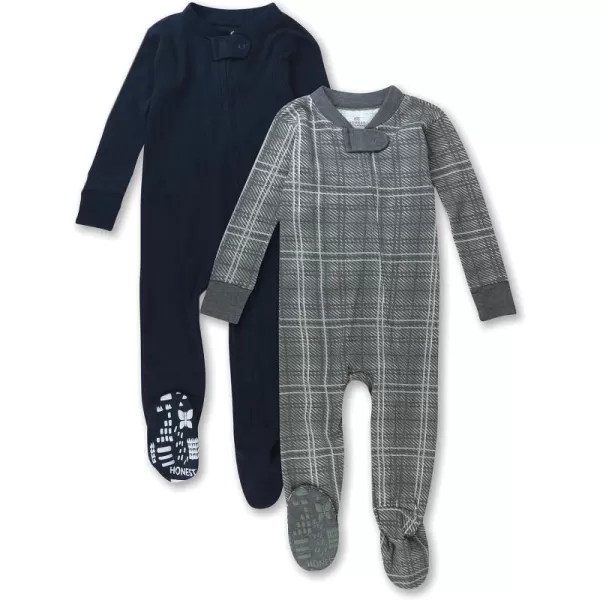 imageHonestBaby Baby Boys 2 Pack Non Slip Footed Pajamas One Piece Sleeper Jumpsuit Zip Front PJs 100 Organic Cotton2pack Grey Plaid