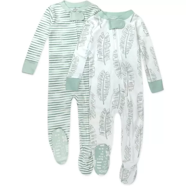 imageHonestBaby Baby Boys 2 Pack Non Slip Footed Pajamas One Piece Sleeper Jumpsuit Zip Front PJs 100 Organic Cotton2pack Jumbo Leaf Sage