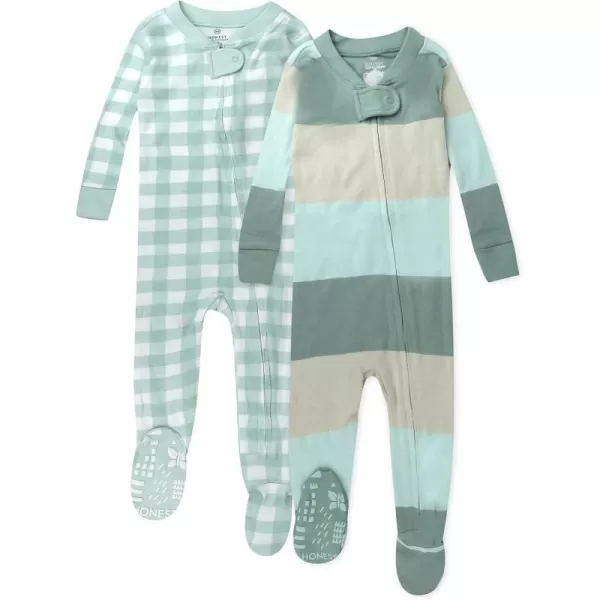 imageHonestBaby Baby Boys 2 Pack Non Slip Footed Pajamas One Piece Sleeper Jumpsuit Zip Front PJs 100 Organic Cotton2pack Jumbo Ombre Stripe Sage