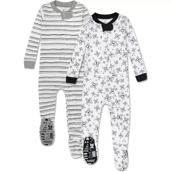 imageHonestBaby Baby Boys NonSlip Footed OnePiece ZipFront 100 Organic Cotton Pajamas Legacy2pack Tossed SkullsSketchy Stripe