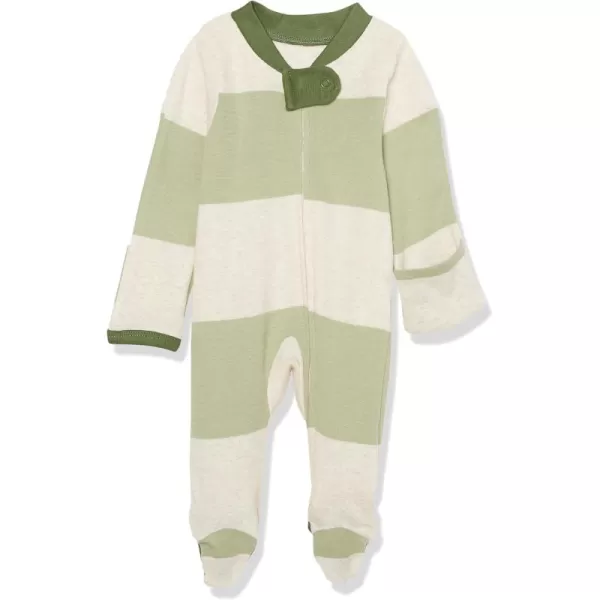 imageHonestBaby Baby Boys NonSlip Footed OnePiece ZipFront 100 Organic Cotton Pajamas LegacyBold Stripe Moss