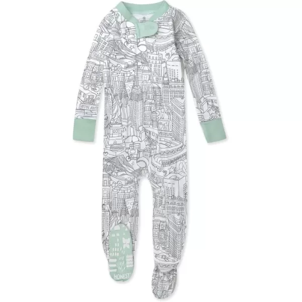 imageHonestBaby Baby Boys NonSlip Footed OnePiece ZipFront 100 Organic Cotton Pajamas LegacyCityscape Ny