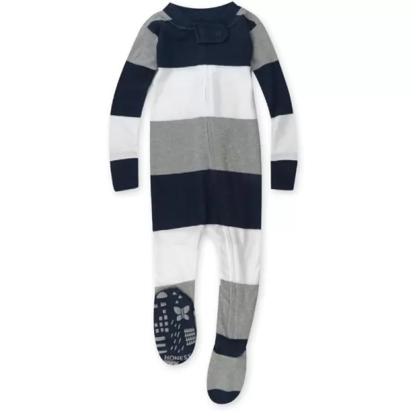 imageHonestBaby Baby Boys NonSlip Footed OnePiece ZipFront 100 Organic Cotton Pajamas LegacyJumbo Stripe Navy
