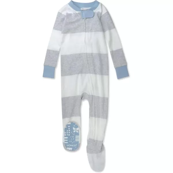 imageHonestBaby Baby Boys NonSlip Footed OnePiece ZipFront 100 Organic Cotton Pajamas LegacyRugby Stripe Light Heather Gray