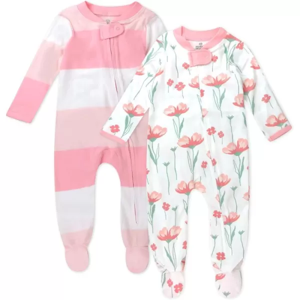 imageHonestBaby Baby Girls 2Pack Sleep and Play Footed Pajamas OnePiece Sleeper Jumpsuit Zipfront Pjs Organic CottonJumbo Ombre Stripe Strawberry Cream