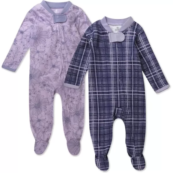 imageHonestBaby Baby Girls 2Pack Sleep and Play Footed Pajamas OnePiece Sleeper Jumpsuit Zipfront Pjs Organic CottonPurple Plaid