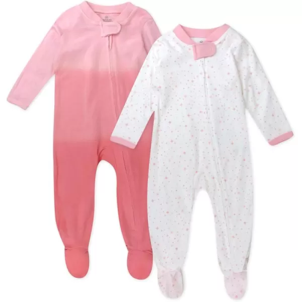 imageHonestBaby Baby Girls 2Pack Sleep and Play Footed Pajamas OnePiece Sleeper Jumpsuit Zipfront Pjs Organic CottonTwinkle Star WhitePink