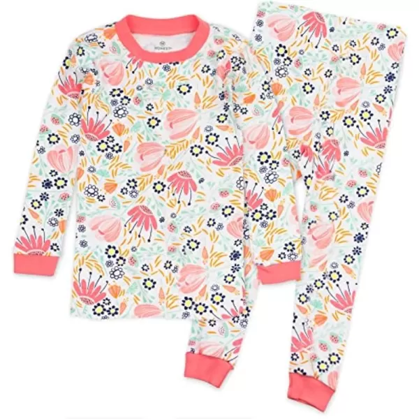 imageHonestBaby Baby Girls 2Piece Pajamas Sleepwear PJs 100 Organic Cotton for Infant Baby and Toddler Girl UnisexFlower Power