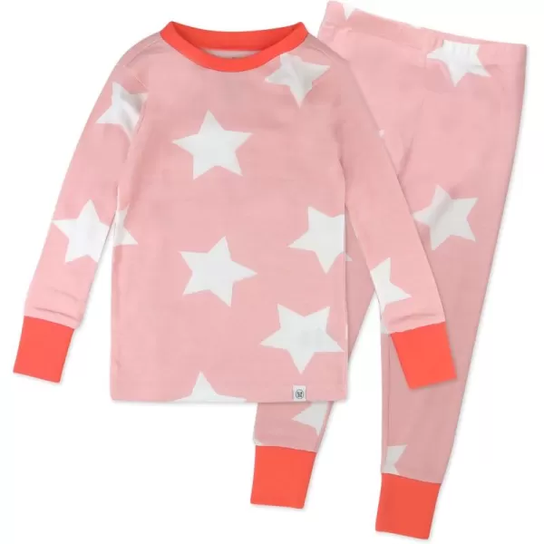 imageHonestBaby Baby Girls 2Piece Pajamas Sleepwear PJs 100 Organic Cotton for Infant Baby and Toddler Girl UnisexJumbo Star Pink