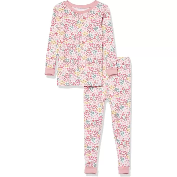 imageHonestBaby Baby Girls 2Piece Pajamas Sleepwear PJs 100 Organic Cotton for Infant Baby and Toddler Girl UnisexMeadow Floral Pink Blush