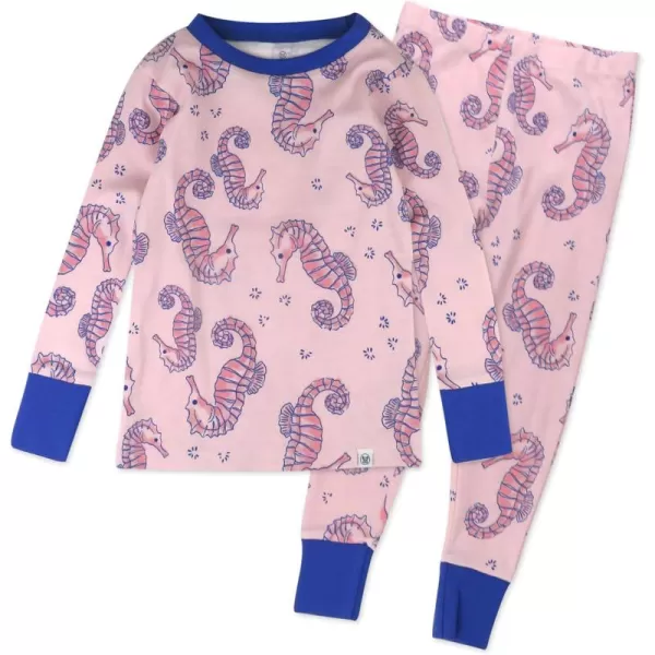 imageHonestBaby Baby Girls 2Piece Pajamas Sleepwear PJs 100 Organic Cotton for Infant Baby and Toddler Girl UnisexSea Horse