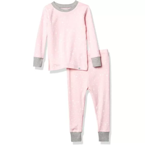 imageHonestBaby Baby Girls 2Piece Pajamas Sleepwear PJs 100 Organic Cotton for Infant Baby and Toddler Girl UnisexTwinkle Star Pink
