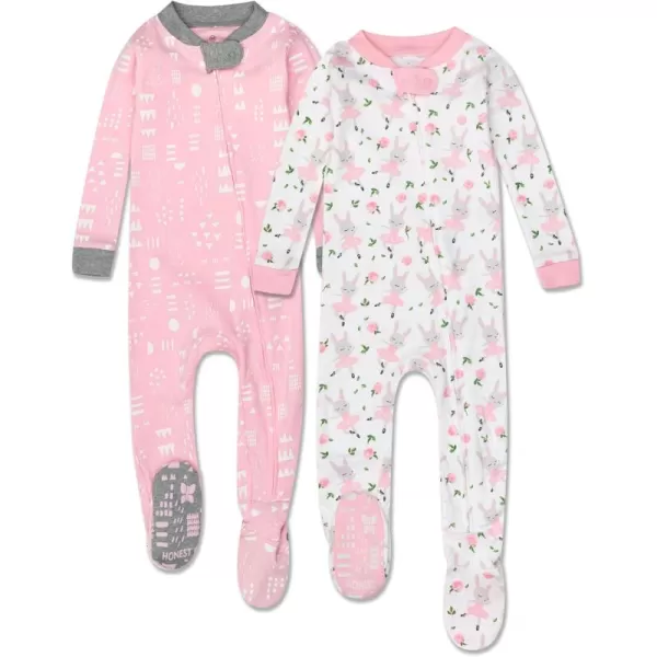 imageHonestBaby Baby Girls NonSlip Footed OnePiece ZipFront 100 Organic Cotton Pajamas Legacy2pack Tutu Cute