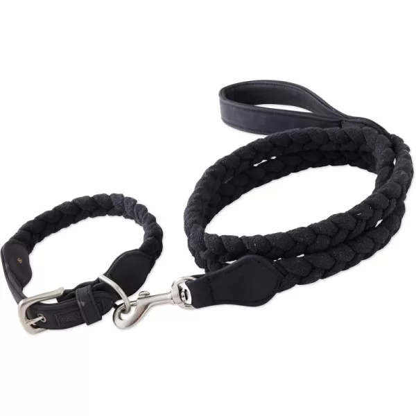 imageHonestBaby Collars and Leash Sets Braided and Vegan Suede for Dogs Organic Cotton for Pets BlackBlack One SizeBlackBlack CollarRope Leash