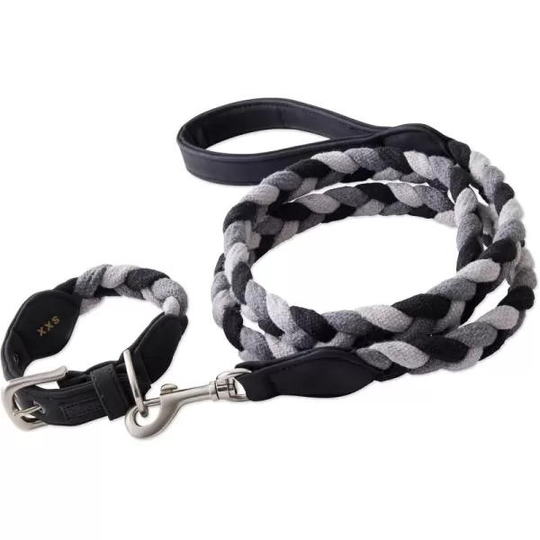 imageHonestBaby Collars and Leash Sets Braided and Vegan Suede for Dogs Organic Cotton for Pets BlackBlack One SizeLight GrayMedium GrayBlack CollarRope Leash