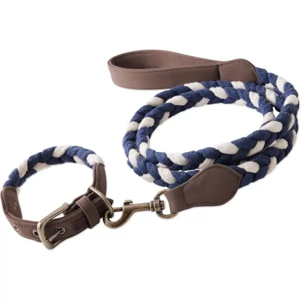 imageHonestBaby Collars and Leash Sets Braided and Vegan Suede for Dogs Organic Cotton for Pets BlackBlack One SizeNavyIvory CollarRope Leash Set
