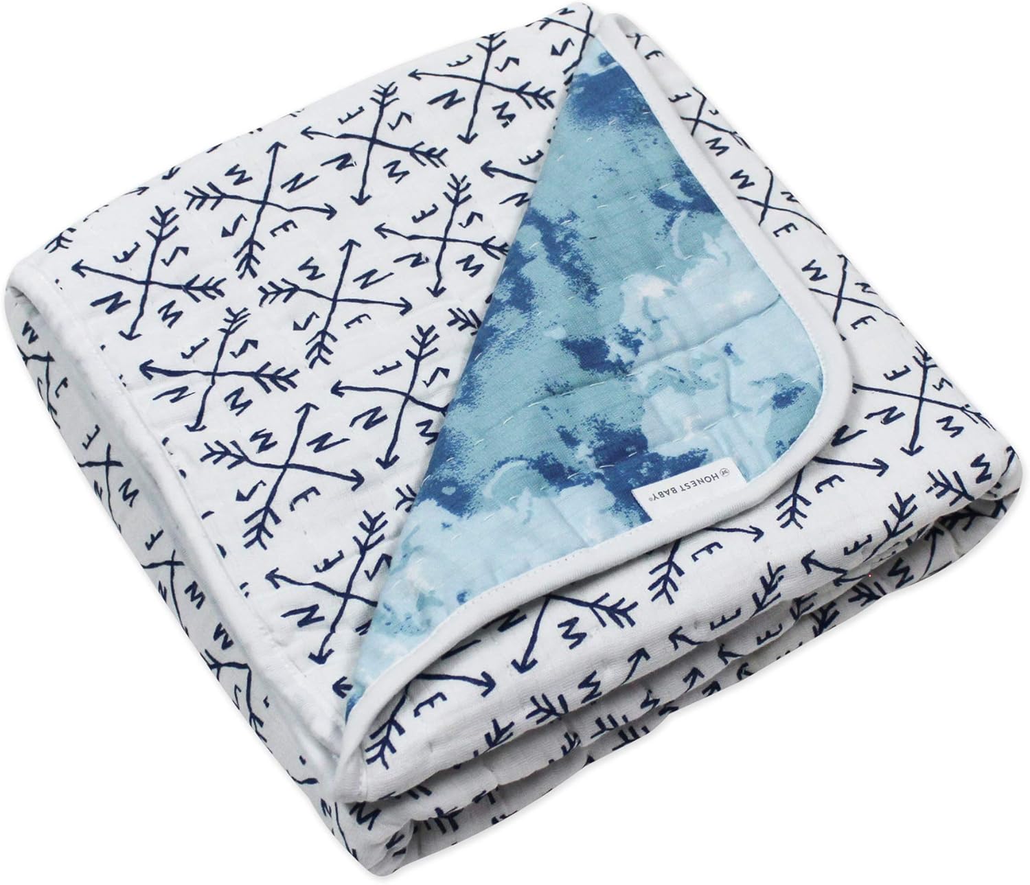 imageHonestBaby Quilted Baby Blankets Reversible Organic Cotton for Infant Boys Girls Unisex Pattern PlayGray One Size1pack Watercolor WorldCompass Hand Quilted Blanket