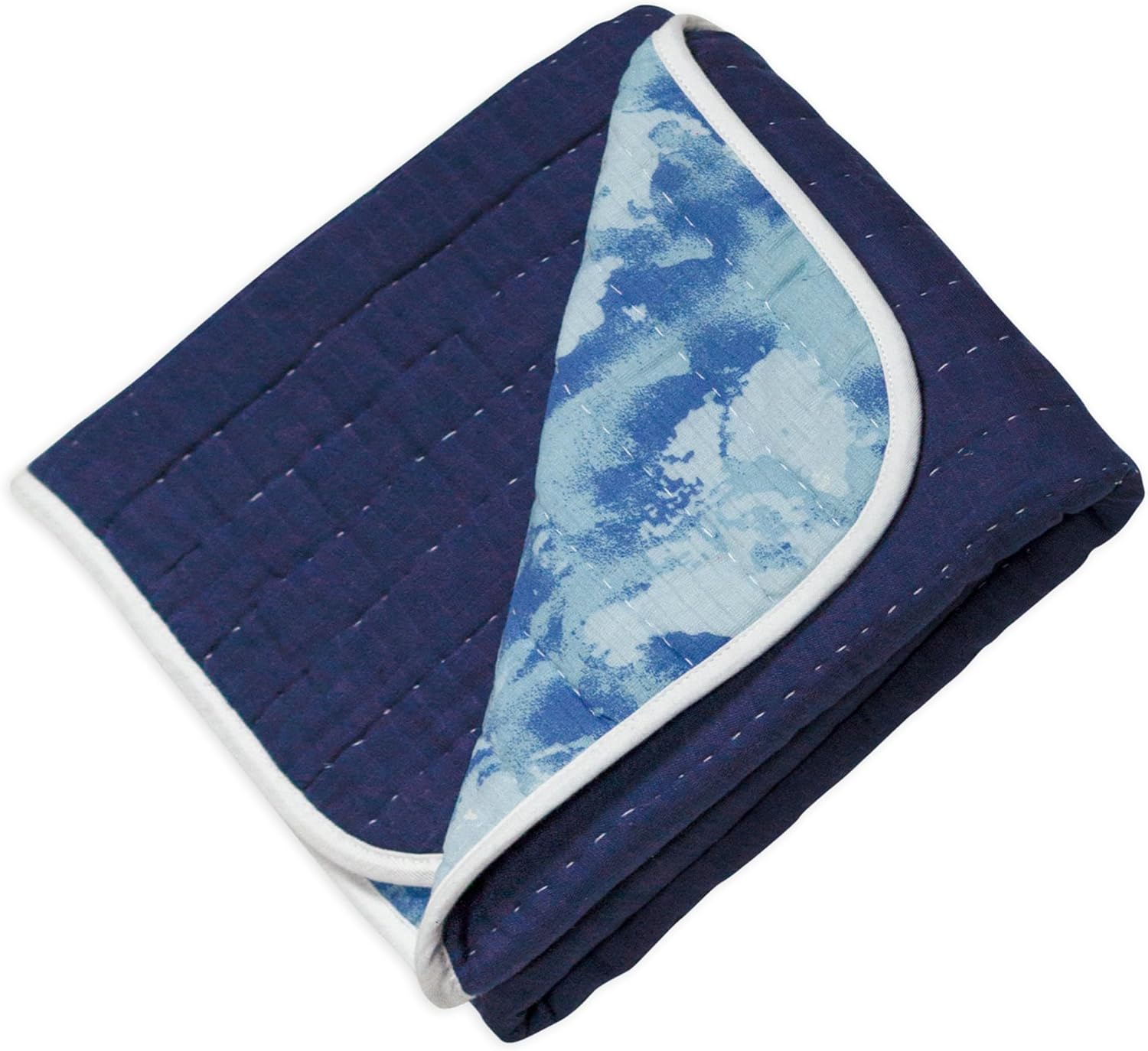 imageHonestBaby Quilted Baby Blankets Reversible Organic Cotton for Infant Boys Girls Unisex Pattern PlayGray One Size1pack Watercolor WorldNavy Hand Quilted Blanket