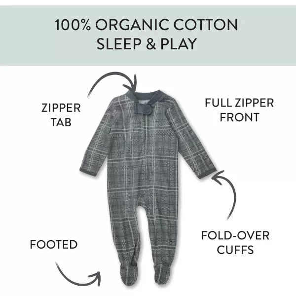 imageHonestBaby Baby Boys 2Pack Sleep and Play Footed Pajamas OnePiece Sleeper Jumpsuit Zipfront Pjs Organic CottonGrey Plaid