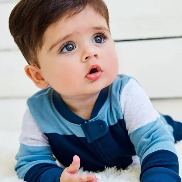 imageHonestBaby Baby Boys 2Pack Sleep and Play Footed Pajamas OnePiece Sleeper Jumpsuit Zipfront Pjs Organic CottonJumbo Ombre Stripe Blue Indigo