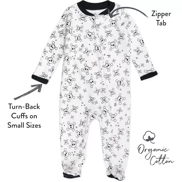 imageHonestBaby Baby Boys 2Pack Sleep and Play Footed Pajamas OnePiece Sleeper Jumpsuit Zipfront Pjs Organic CottonTossed SkullsSketchy Stripe