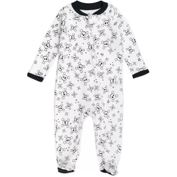imageHonestBaby Baby Boys 2Pack Sleep and Play Footed Pajamas OnePiece Sleeper Jumpsuit Zipfront Pjs Organic CottonTossed SkullsSketchy Stripe