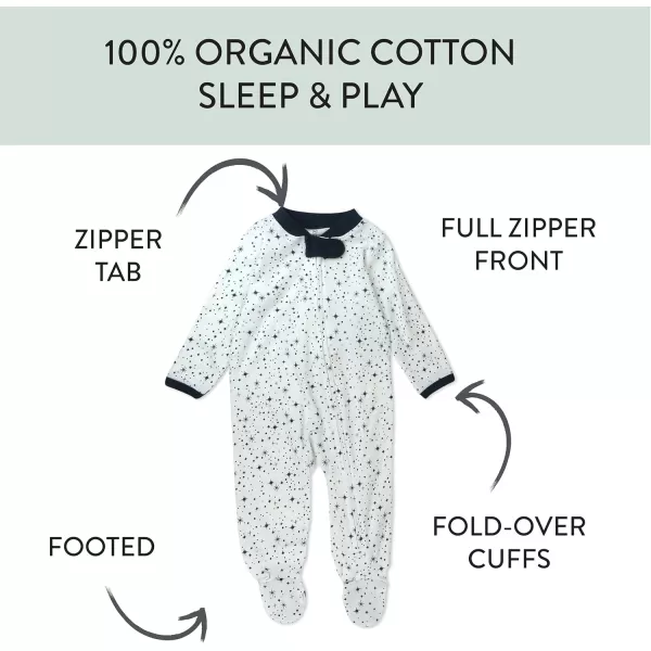 imageHonestBaby Baby Boys 2Pack Sleep and Play Footed Pajamas OnePiece Sleeper Jumpsuit Zipfront Pjs Organic CottonTwinkle Star WhiteNavy