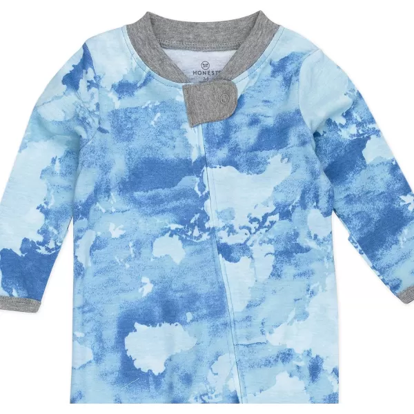 imageHonestBaby Baby Boys 2Pack Sleep and Play Footed Pajamas OnePiece Sleeper Jumpsuit Zipfront Pjs Organic CottonWatercolor WorldTeal Blue