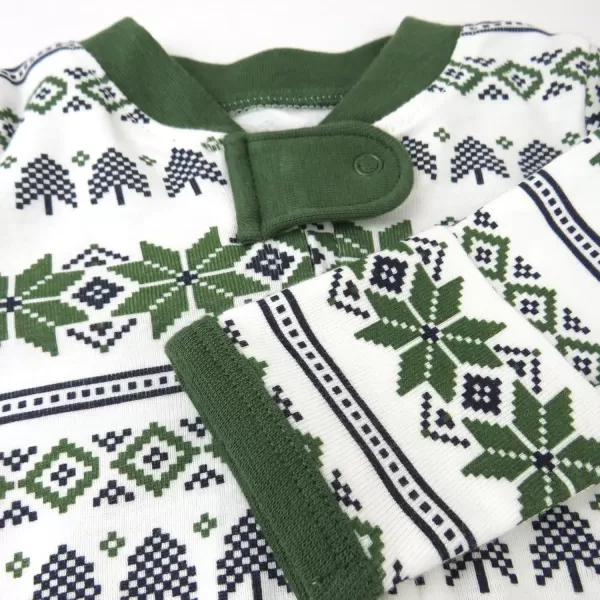 imageHonestBaby Baby Holiday Sleep and Play Footed Holiday Pajamas Onepiece Sleeper Zipfront Organic Cotton PjsFair Isle Green