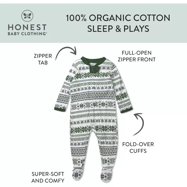 imageHonestBaby Baby Holiday Sleep and Play Footed Holiday Pajamas Onepiece Sleeper Zipfront Organic Cotton PjsFair Isle Green