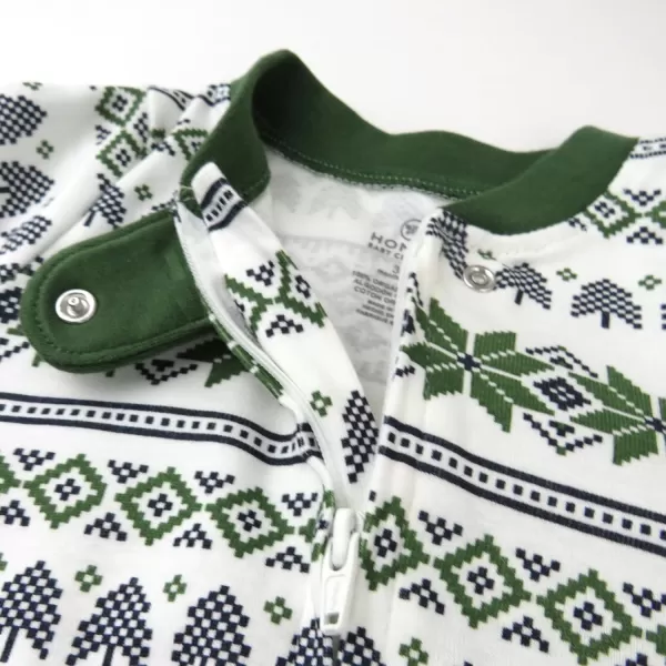 imageHonestBaby Baby Holiday Sleep and Play Footed Holiday Pajamas Onepiece Sleeper Zipfront Organic Cotton PjsFair Isle Green