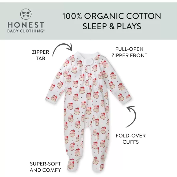 imageHonestBaby Baby Holiday Sleep and Play Footed Holiday Pajamas Onepiece Sleeper Zipfront Organic Cotton PjsHo Ho Ho