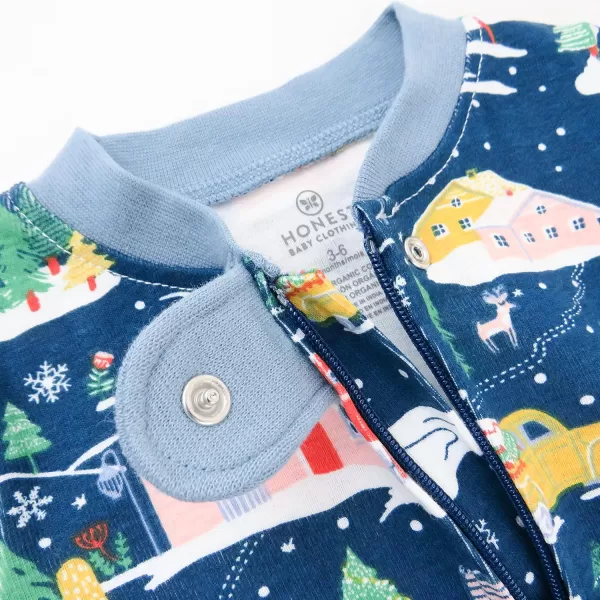 imageHonestBaby Baby Holiday Sleep and Play Footed Holiday Pajamas Onepiece Sleeper Zipfront Organic Cotton PjsNordic Holiday