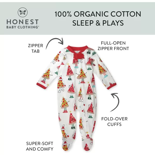 imageHonestBaby Baby Holiday Sleep and Play Footed Holiday Pajamas Onepiece Sleeper Zipfront Organic Cotton PjsPizza Joy