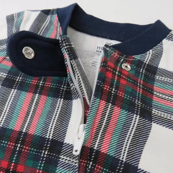 imageHonestBaby Baby Holiday Sleep and Play Footed Holiday Pajamas Onepiece Sleeper Zipfront Organic Cotton PjsRed Tartan