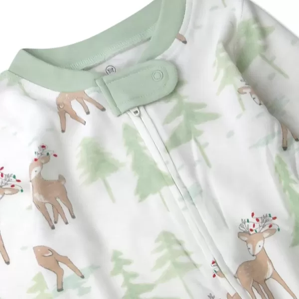 imageHonestBaby Baby Holiday Sleep and Play Footed Holiday Pajamas Onepiece Sleeper Zipfront Organic Cotton PjsReindeer Lights