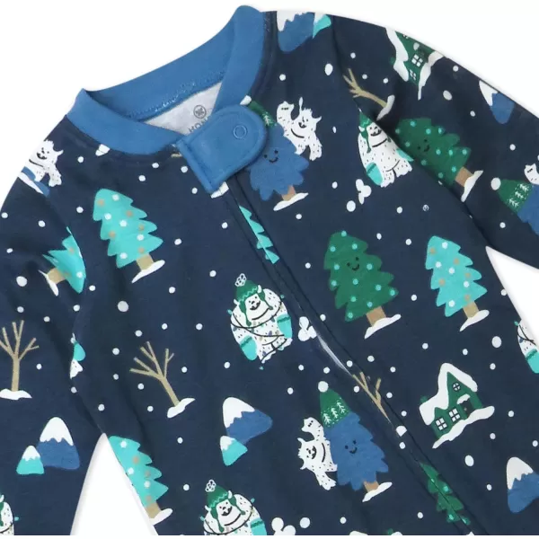 imageHonestBaby Baby Holiday Sleep and Play Footed Holiday Pajamas Onepiece Sleeper Zipfront Organic Cotton PjsSasquatch