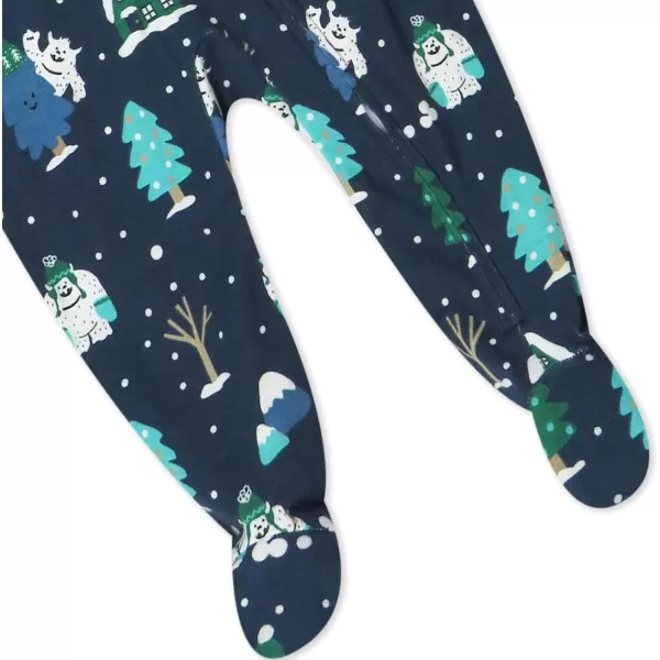 imageHonestBaby Baby Holiday Sleep and Play Footed Holiday Pajamas Onepiece Sleeper Zipfront Organic Cotton PjsSasquatch