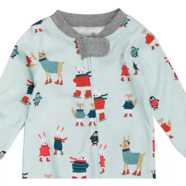 imageHonestBaby Baby Holiday Sleep and Play Footed Holiday Pajamas Onepiece Sleeper Zipfront Organic Cotton PjsSkating Buddies