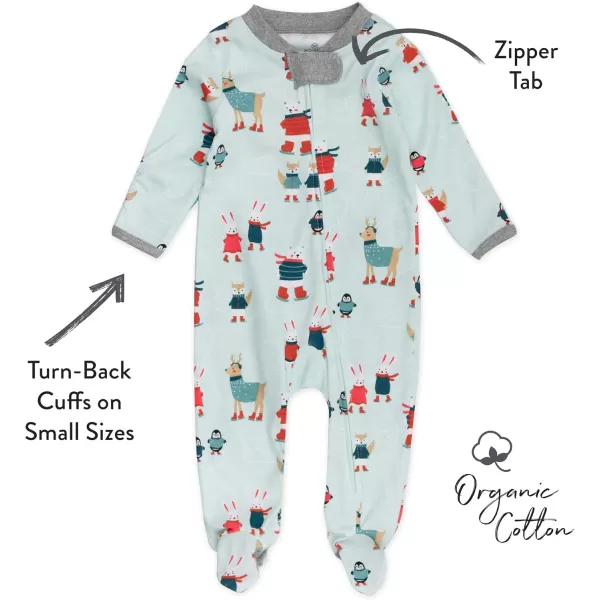 imageHonestBaby Baby Holiday Sleep and Play Footed Holiday Pajamas Onepiece Sleeper Zipfront Organic Cotton PjsSkating Buddies