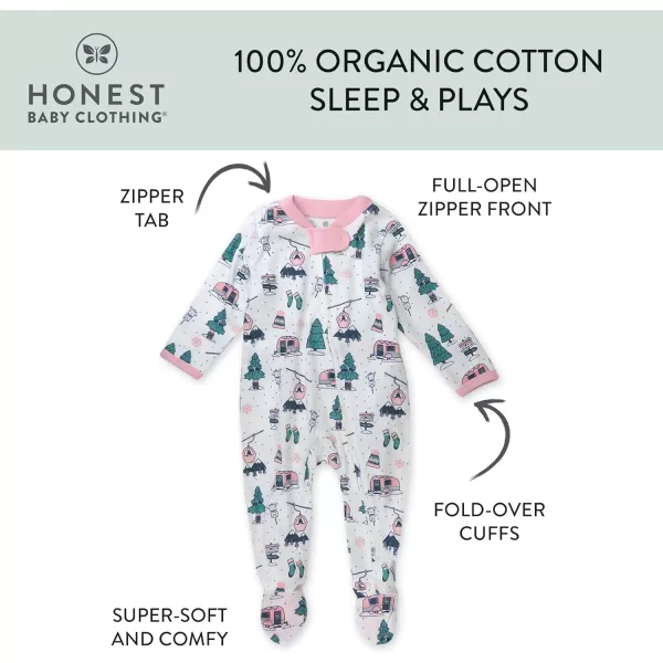 imageHonestBaby Baby Holiday Sleep and Play Footed Holiday Pajamas Onepiece Sleeper Zipfront Organic Cotton PjsSki Trip