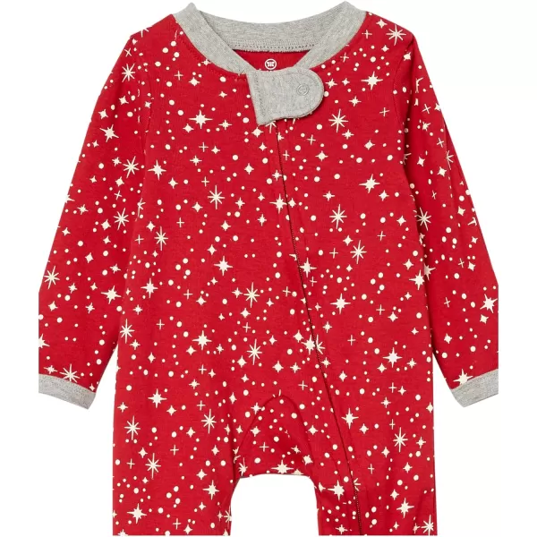 imageHonestBaby Baby Holiday Sleep and Play Footed Holiday Pajamas Onepiece Sleeper Zipfront Organic Cotton PjsTwinkle Star Red