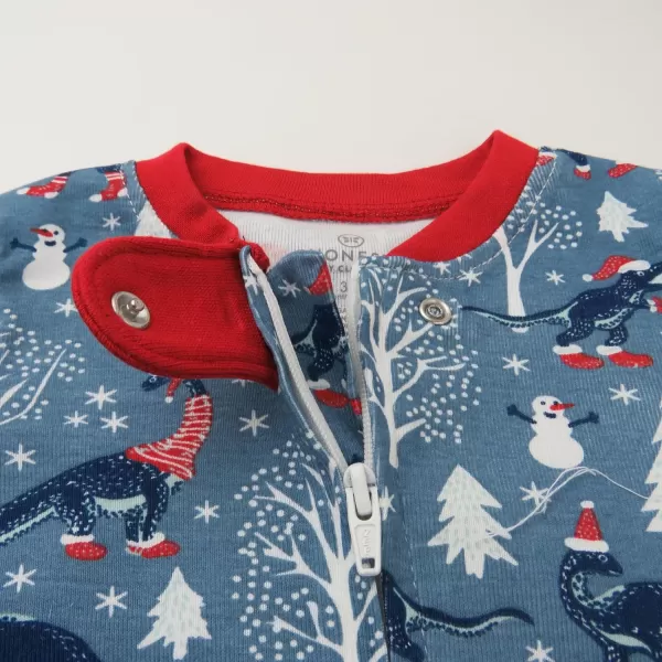 imageHonestBaby Baby Holiday Sleep and Play Footed Holiday Pajamas Onepiece Sleeper Zipfront Organic Cotton PjsWinter Dinoland
