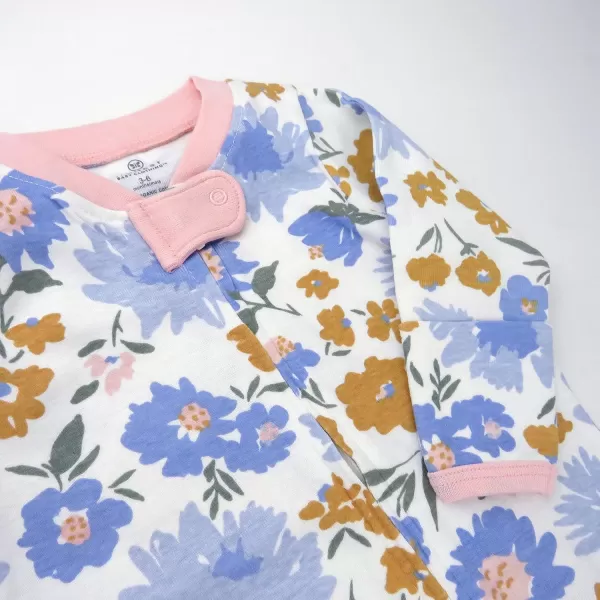 imageHonestBaby Baby Sleep and Play Footed Pajamas Onepiece Sleeper Jumpsuit Zipfront Pjs Organic CottonPainterly Floral Blue