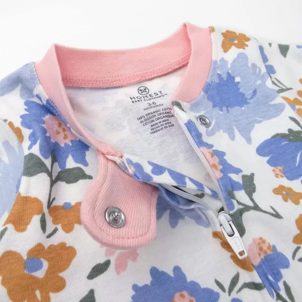 imageHonestBaby Baby Sleep and Play Footed Pajamas Onepiece Sleeper Jumpsuit Zipfront Pjs Organic CottonPainterly Floral Blue